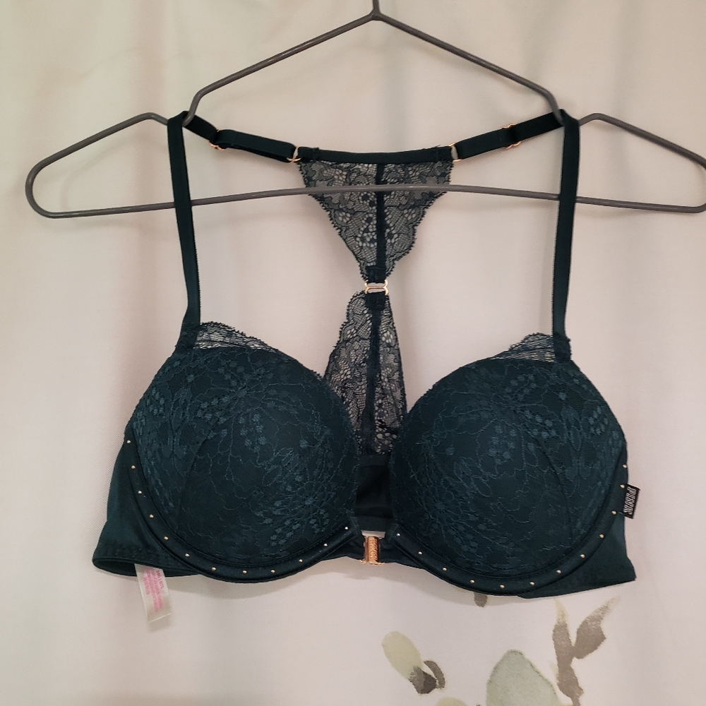 Victoria's Secret Pink Lace T-Back Bra Front Closure Date Push-Up